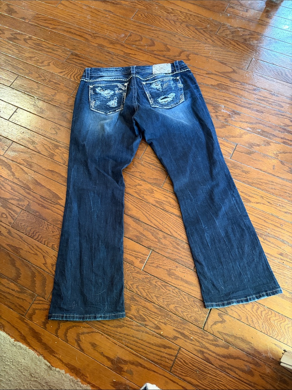 Miss Me Dark Blue Bootcut Jeans with Distressed Back Pockets